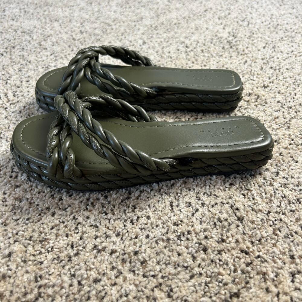ASOS Slip On Sandals Dark Green Size 9.5 Braided Platform Slide